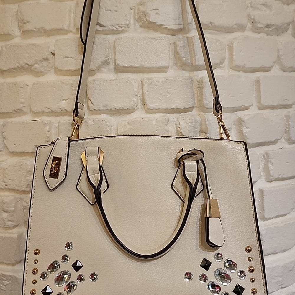 Charming Charlie Cream Faux Leather Embellished Convertible Purse
